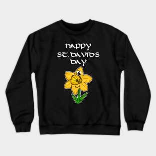 Happy St David's Day Cartoon Daffodil Wales Crewneck Sweatshirt